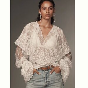 Anthropologie x Forever That Girl Long-Sleeve Lace-Bib Blouse- size M